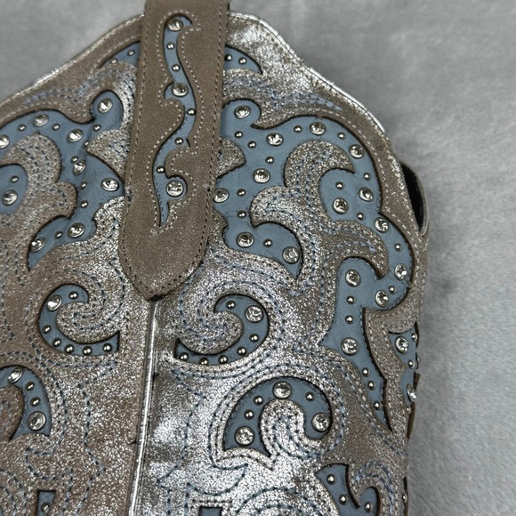 JB Dillon Womens 9 Cowboy Boots Metallic Silver Blue Rhinestone Festival Western - Picture 9 of 15
